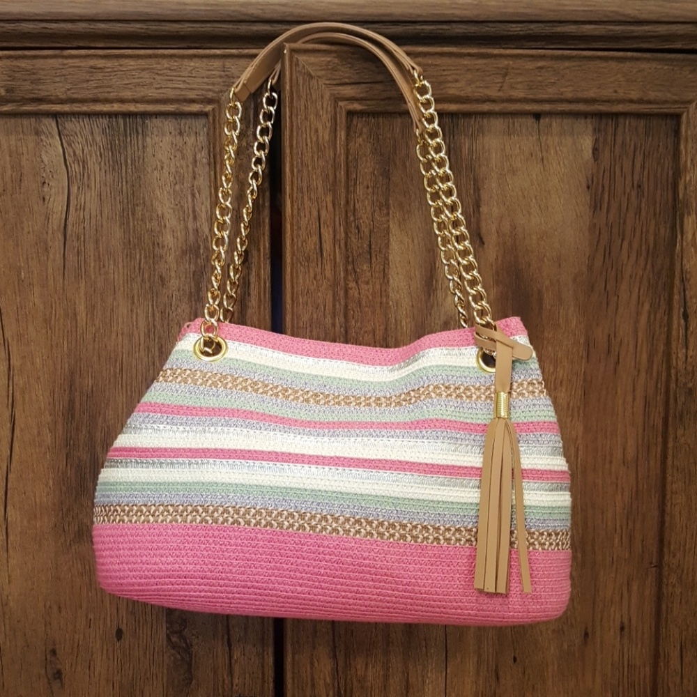 Pink Stripe Saks Fifth Avenue Bag NWOT